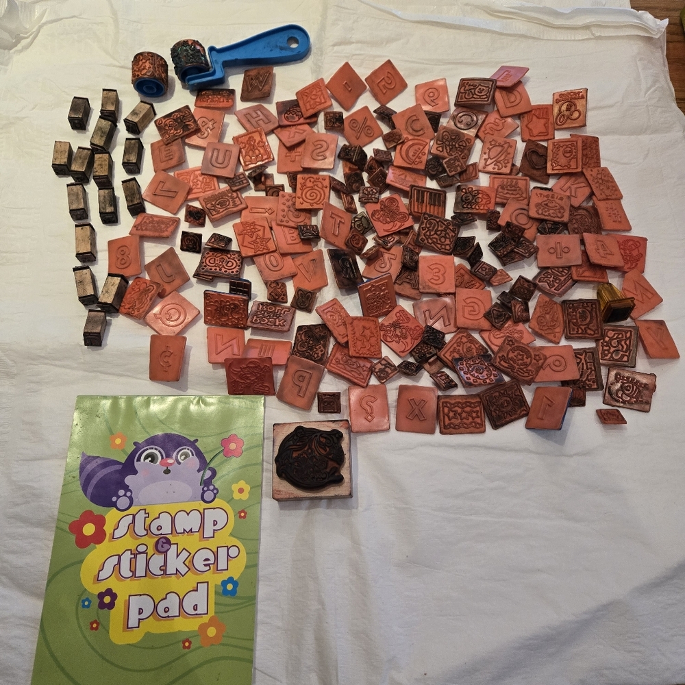 Large Lot Rubber Ink Stamps Letters Numbers Kids Arts and Crafts Animals Food